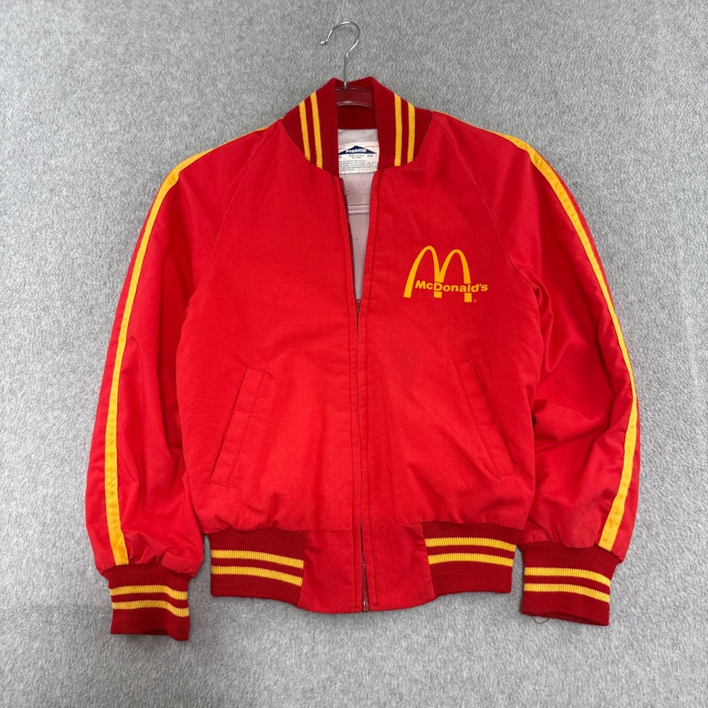 McDonald's Jacket Boys size Medium 12 Red Vintage 70s 80s Varsity Bomber Zip Up